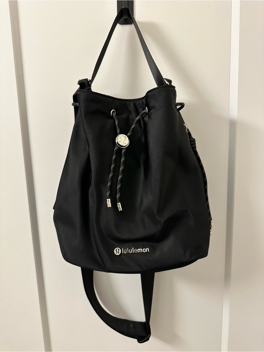 lululemon athletica Black bucket crossbody with Silver Accents